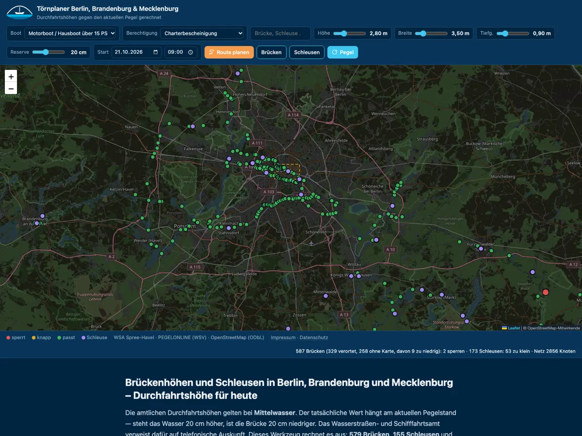 Startseite von Bootsroute (bootsroute.de), Bildschirmfoto