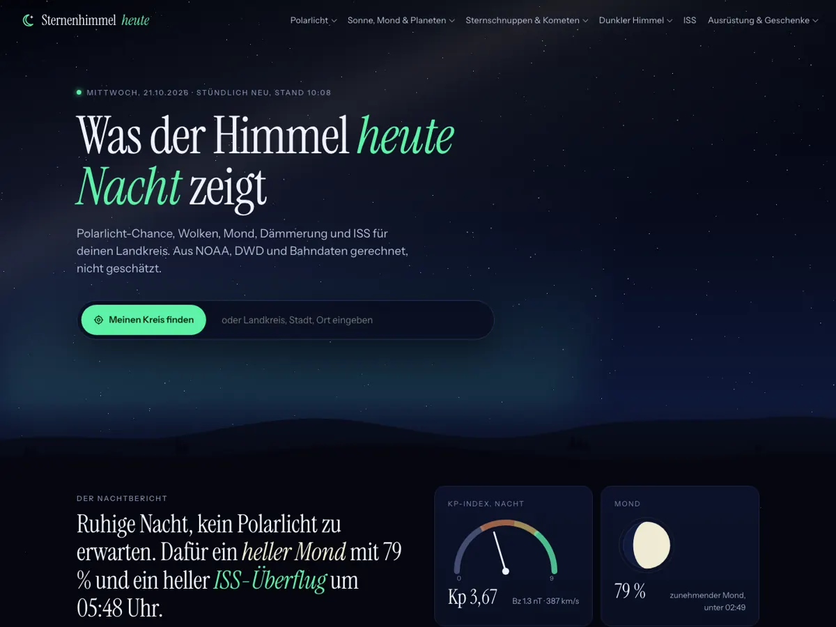 Home page of Sternenhimmel heute (sternenhimmel-heute.de), screenshot