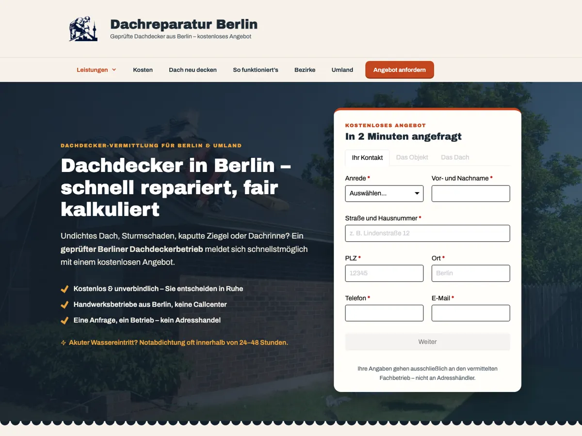 Home page of Dach-Reparatur Berlin (dach-reparatur-berlin.de), screenshot