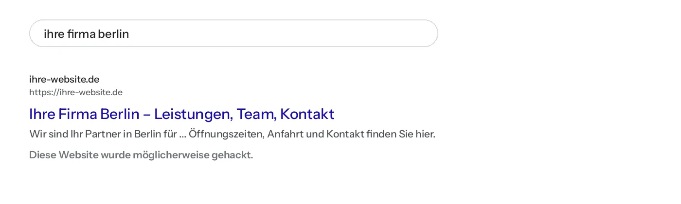 Google-Suchergebnis mit dem Hinweis: Diese Website wurde möglicherweise gehackt